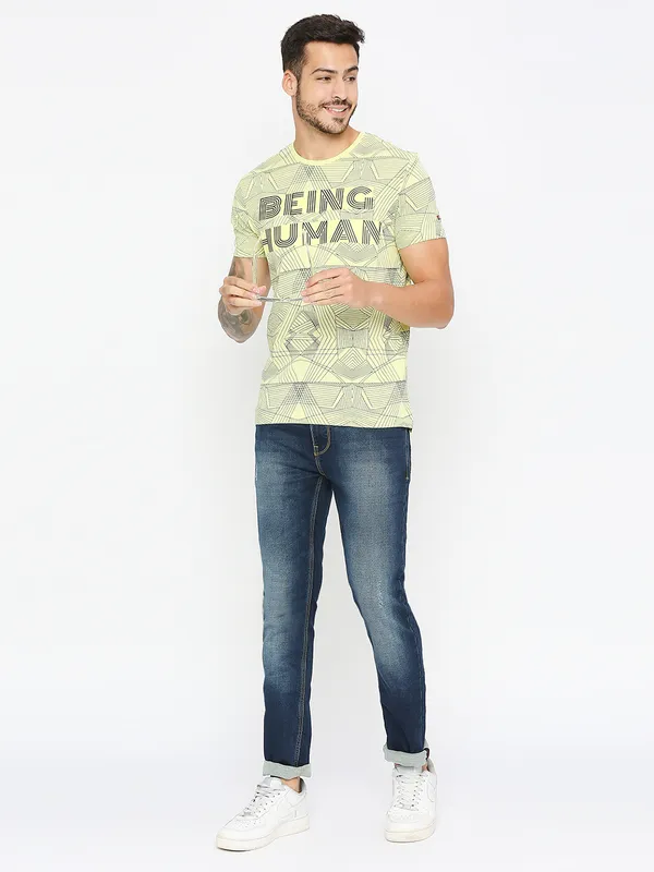 Being Human Men Regular T-Shirts-Wax Yellow